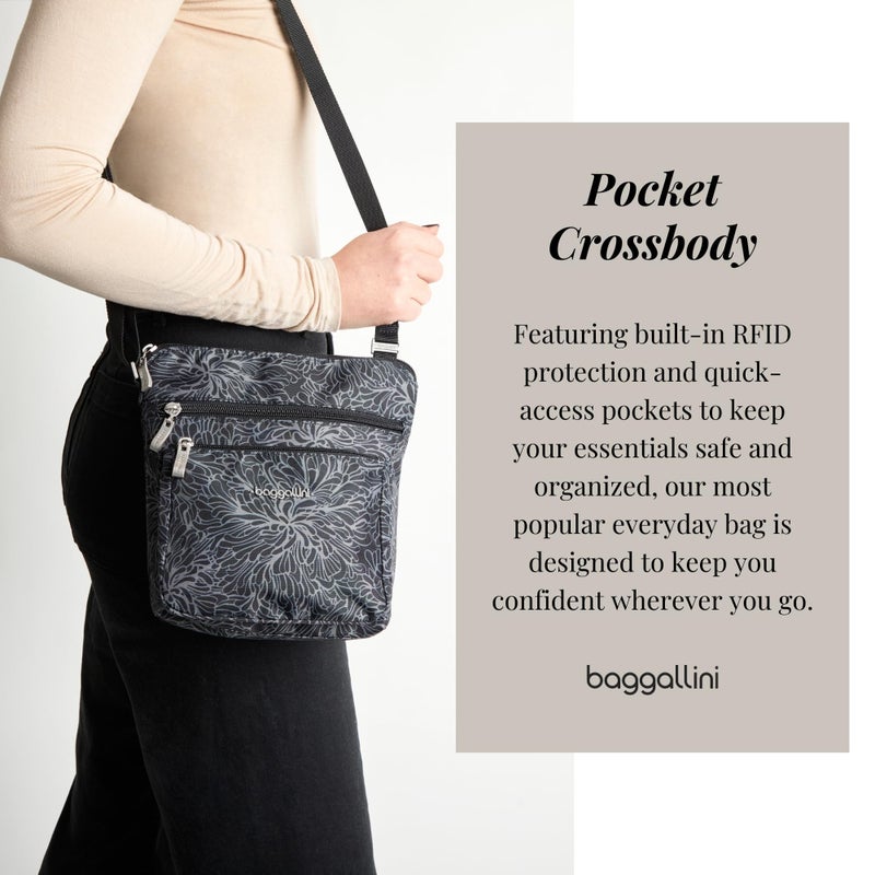 Baggallini womens Pocket With Rfid Crossbody Bags, Midnight Blossom, One Size US - Image 3